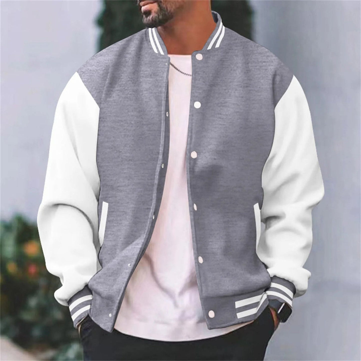 Varsity-Jacke – Lässige Baseball-Bomberjacke mit Knöpfen für Männer-HauteBerlin