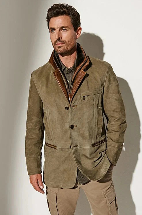 Vintage Jacke - Knopfleiste - Wildleder - Herbstjacke - Herrenjacke-HauteBerlin