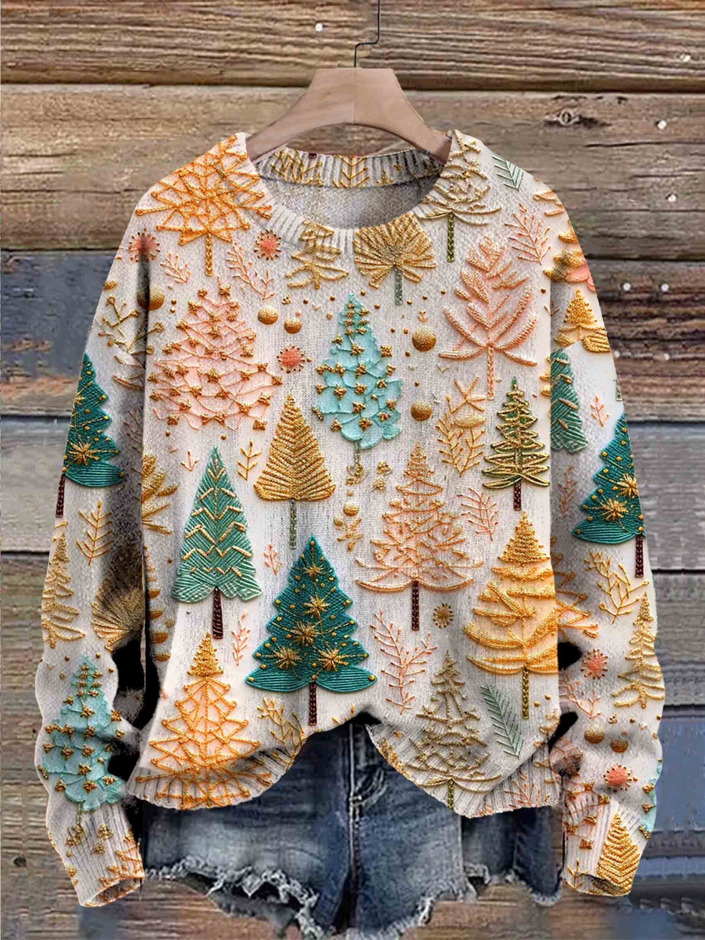 Weihnachts-Pullover – übergroßer Strickpullover mit Weihnachtsbaum für Damen-HauteBerlin