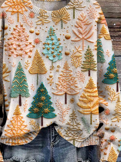 Weihnachtspullover – locker geschnittener, gestrickter Weihnachtspullover für Damen mit Weihnachtsbaum-HauteBerlin