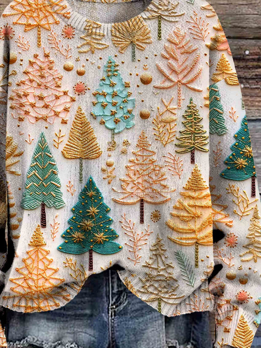 Weihnachtspullover – locker geschnittener, gestrickter Weihnachtspullover für Damen mit Weihnachtsbaum-HauteBerlin