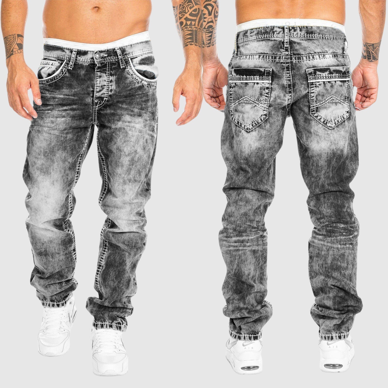 Weit geschnittene Jeans – verwaschen – tief sitzend – Baggy-Jeans – Herrenjeans-HauteBerlin