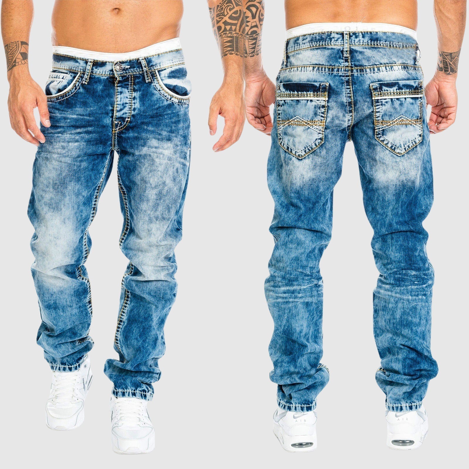 Weit geschnittene Jeans – verwaschen – tief sitzend – Baggy-Jeans – Herrenjeans-HauteBerlin