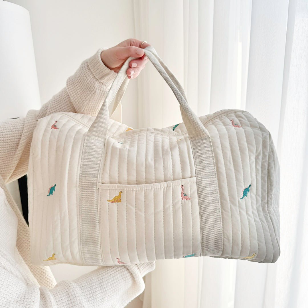 Wickeltasche - Gesteppt Bestickt Creme Reisetasche Baby-HauteBerlin