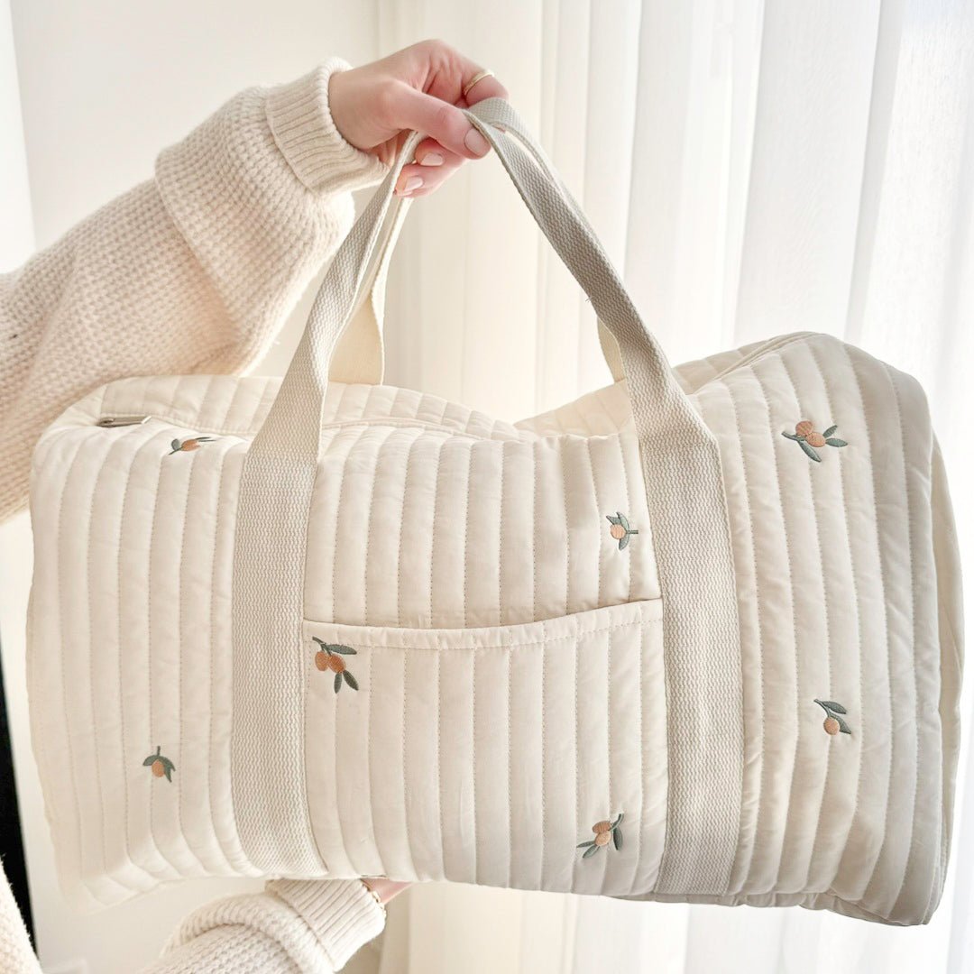 Wickeltasche - Gesteppt Bestickt Creme Reisetasche Baby-HauteBerlin