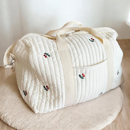 Wickeltasche - Gesteppt Bestickt Creme Reisetasche Baby-HauteBerlin