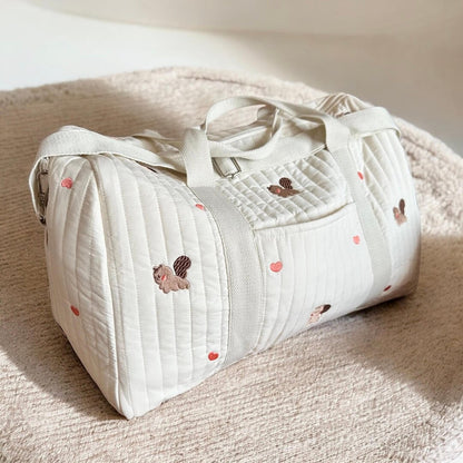 Wickeltasche - Gesteppt Bestickt Creme Reisetasche Baby-HauteBerlin
