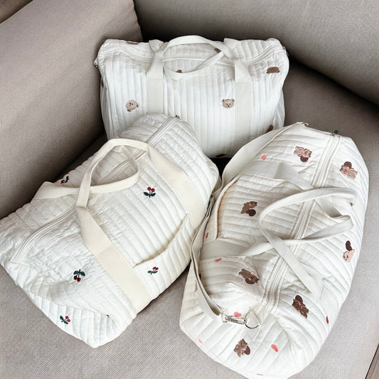 Wickeltasche - Gesteppt Bestickt Creme Reisetasche Baby-HauteBerlin