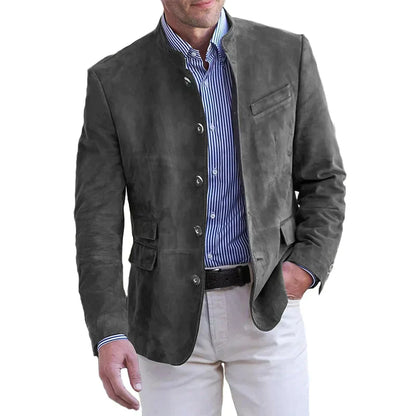 Wildleder Blazer - Einreihige Herren Blazerjacke mit Mandarinenkragen-HauteBerlin