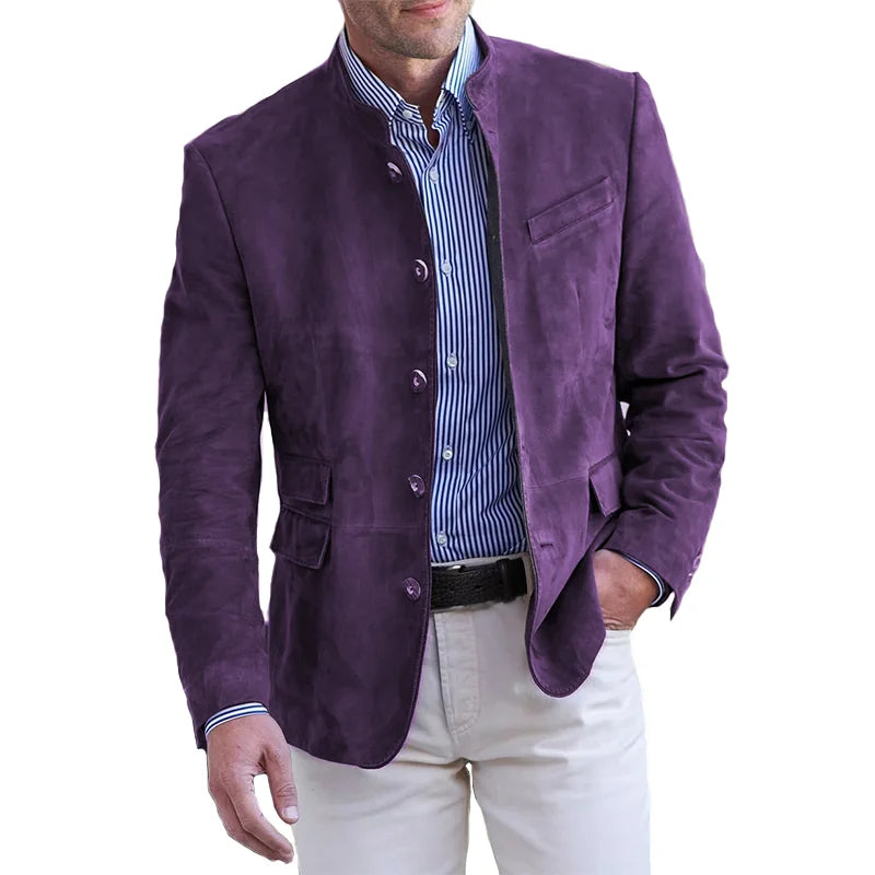 Wildleder Blazer - Einreihige Herren Blazerjacke mit Mandarinenkragen-HauteBerlin