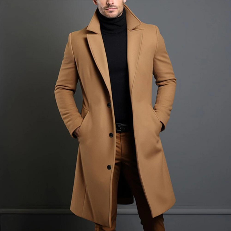 Winter-Trenchcoat – Einreihig – Lang – Wollmantel – Herrenmantel-HauteBerlin