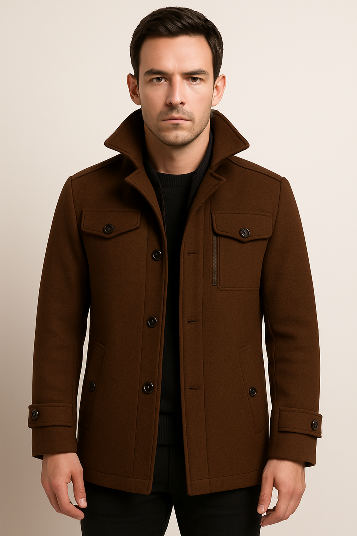 Winterjacke – Herrenjacke aus Wolle mit Reißverschluss und einreihiger Knopfleiste-HauteBerlin