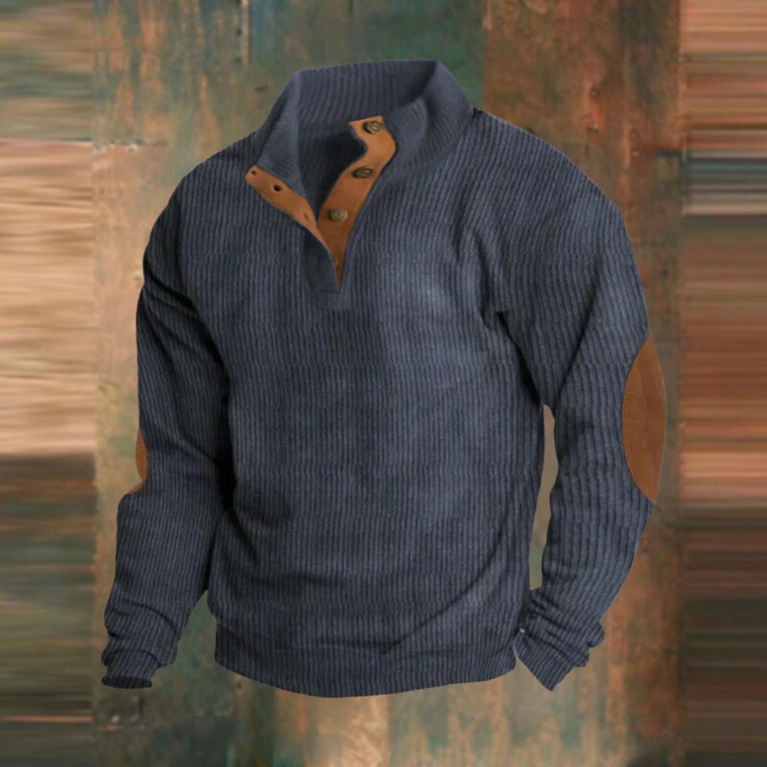 Winterpullover - Warmer Herren Pullover mit Knopfleiste und Ellbogenaufnähern-HauteBerlin