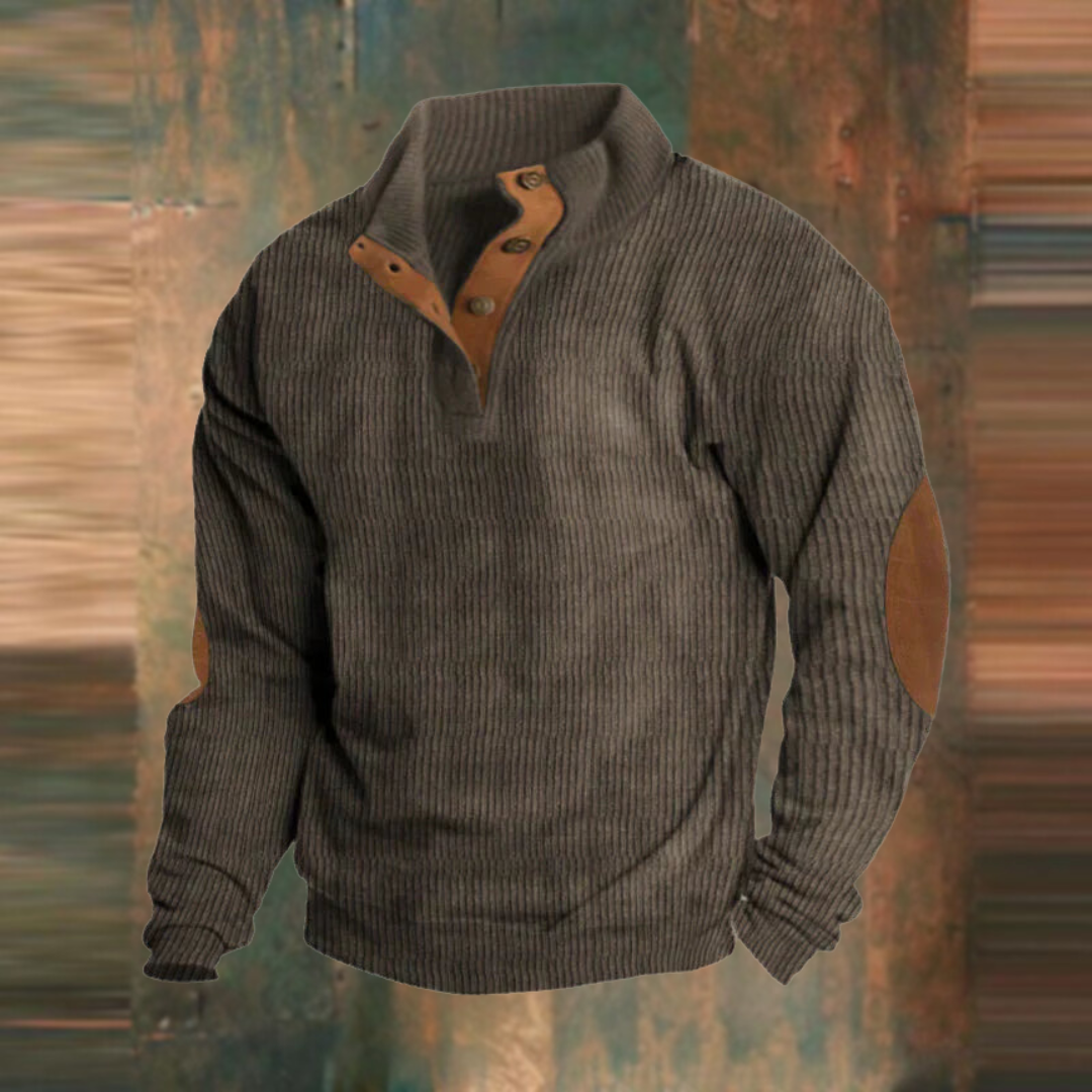 Winterpullover - Warmer Herren Pullover mit Knopfleiste und Ellbogenaufnähern-HauteBerlin