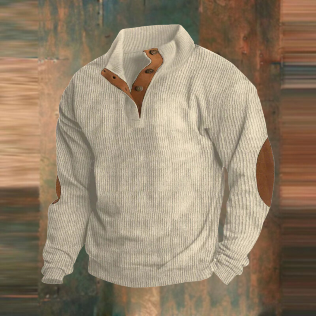 Winterpullover - Warmer Herren Pullover mit Knopfleiste und Ellbogenaufnähern-HauteBerlin