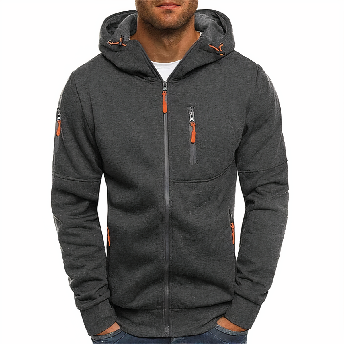Zip-Hoodie - Warm - Reißverschlusstaschen - Kapuzenpullover mit Reißverschluss - Herrenbekleidung-HauteBerlin