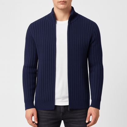 Zip-Up Cardigan – Gerippt – Durchgehender Reißverschluss – Gestrickte Strickjacke – Herren-Strickjacke-HauteBerlin
