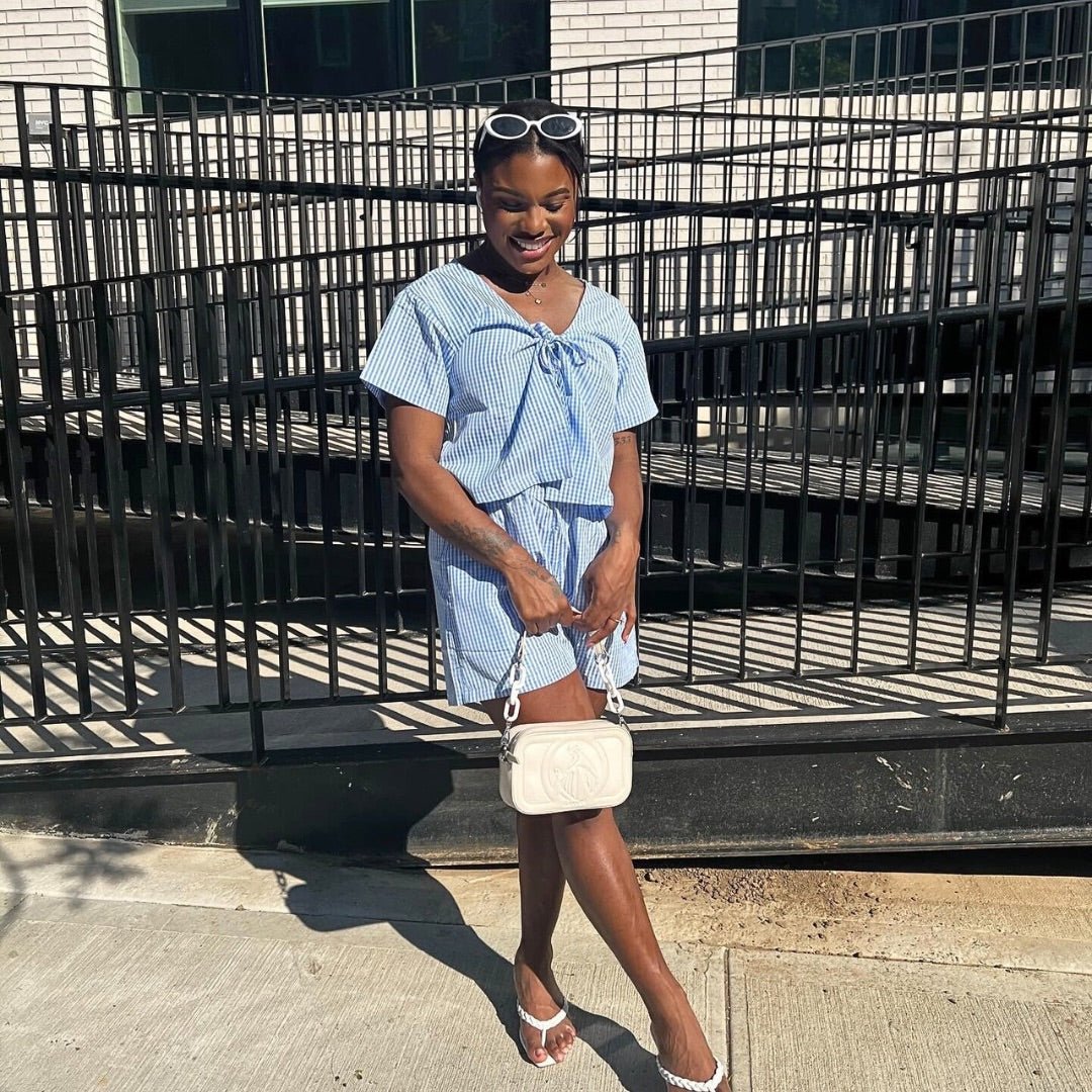 Zweiteiler Damen | Blau-Weiß Gestreift | Top & Shorts Sommer Set-HauteBerlin