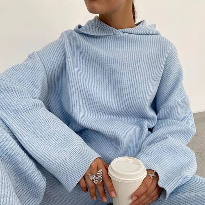 Zweiteiler Damen | Hoodie und Weites Bein | Strick Set-HauteBerlin