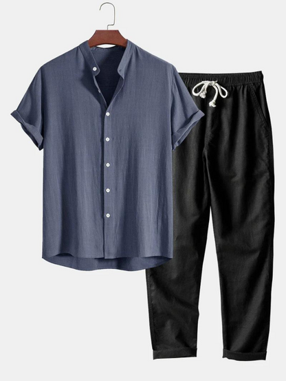 Zweiteiler | Kurzarm | Knopfleiste | Leinenkleidung | Leinenhose für Herren-HauteBerlin