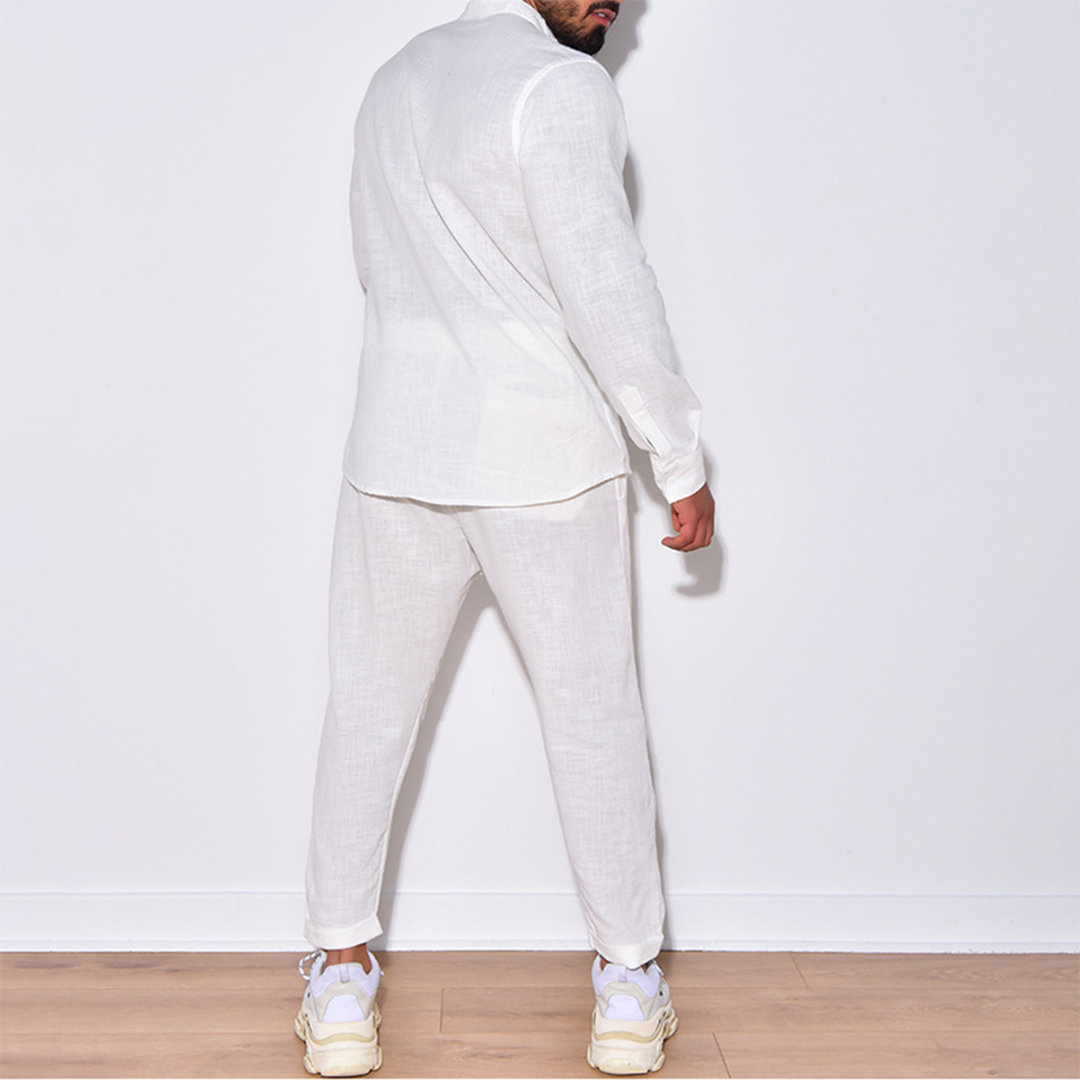 Zweiteiliges Set | Langarm | Button-Up | Leinenkleidung | Herren Co-Ord Set-HauteBerlin