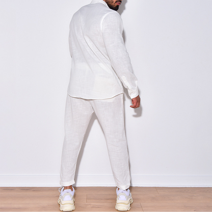 Zweiteiliges Set | Langarm | Button-Up | Leinenkleidung | Herren Co-Ord Set-HauteBerlin