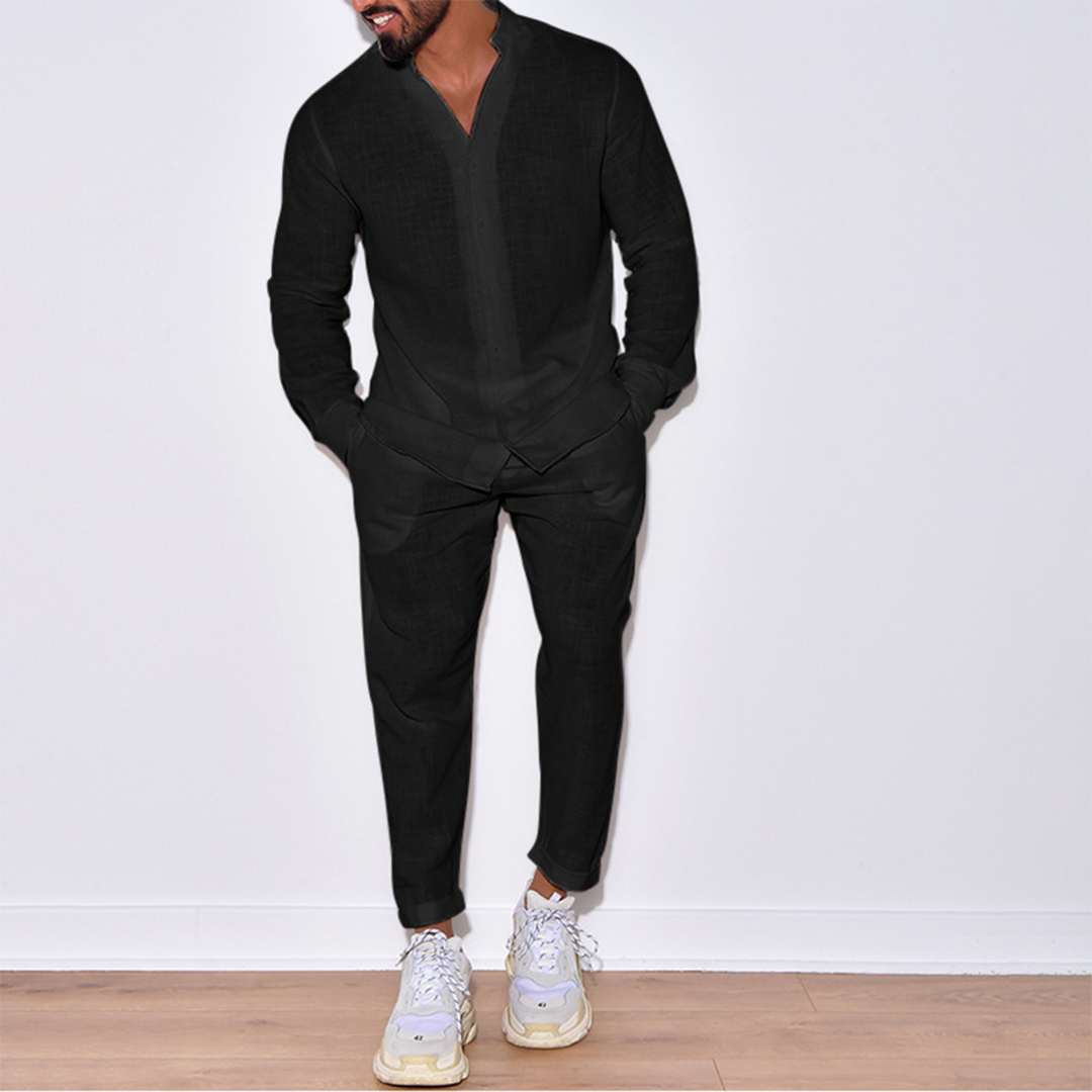 Zweiteiliges Set | Langarm | Button-Up | Leinenkleidung | Herren Co-Ord Set-HauteBerlin