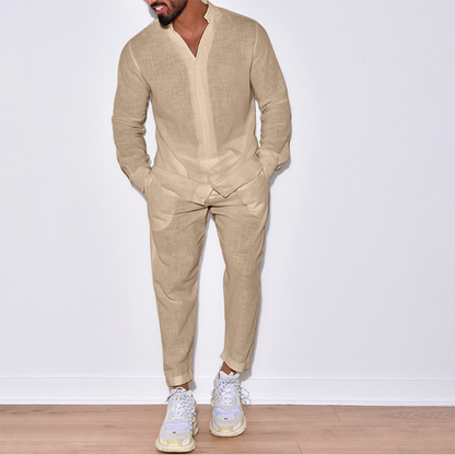 Zweiteiliges Set | Langarm | Button-Up | Leinenkleidung | Herren Co-Ord Set-HauteBerlin