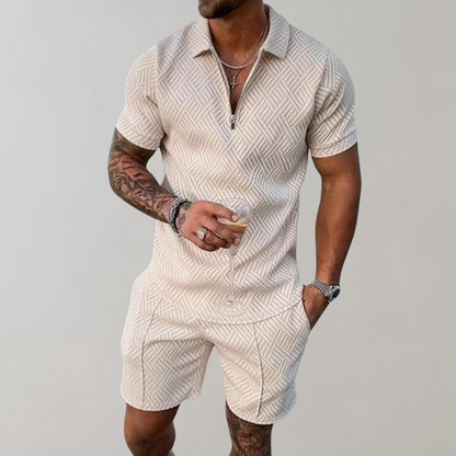 Zweiteiliges Set - Quarter Zip - Polo T-Shirt -Shorts und Shirt Set - Sommerkleidung für Männer-HauteBerlin
