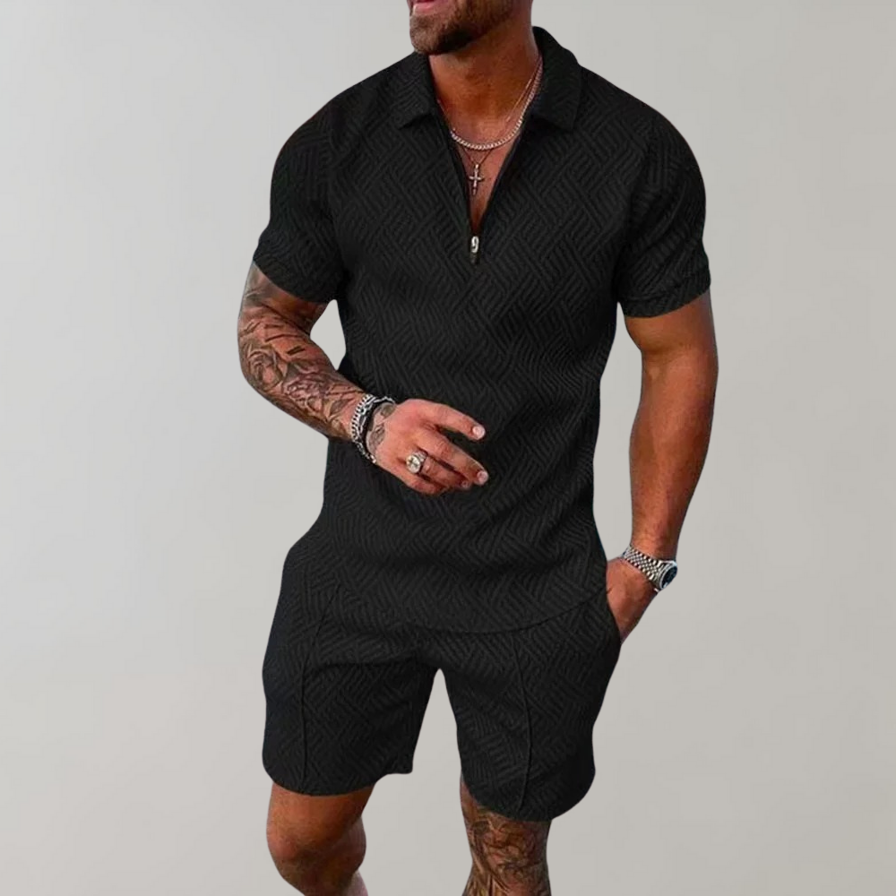 Zweiteiliges Set - Quarter Zip - Polo T-Shirt -Shorts und Shirt Set - Sommerkleidung für Männer-HauteBerlin
