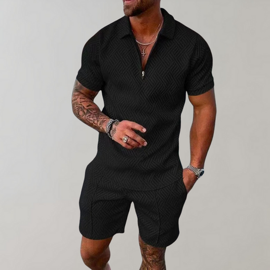 Zweiteiliges Set - Quarter Zip - Polo T-Shirt -Shorts und Shirt Set - Sommerkleidung für Männer-HauteBerlin