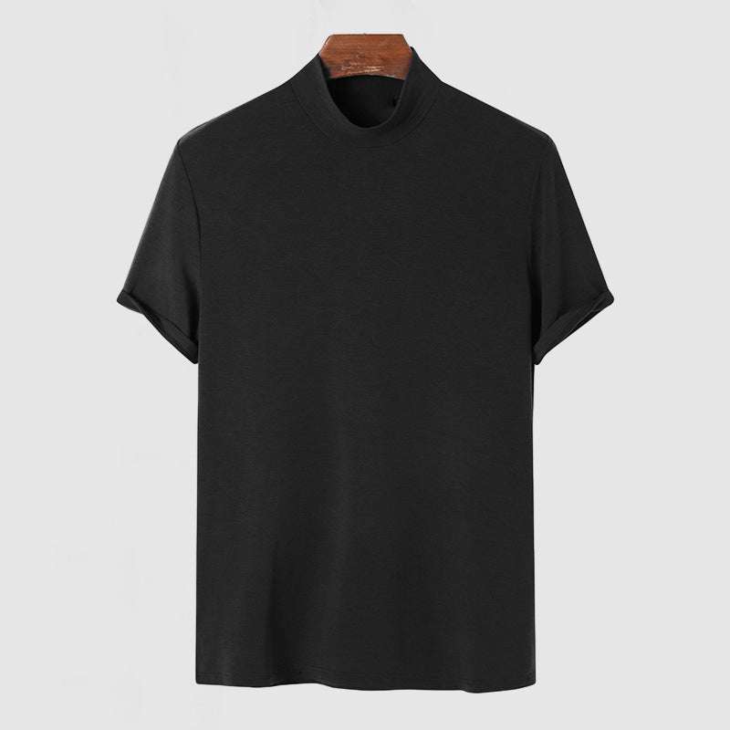 Daan Herren T-Shirt aus Stretch-Baumwolle in Schwarz mit Stehkragen