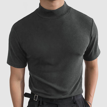 Daan Herren T-Shirt aus Stretch-Baumwolle in Grau mit Stehkragen