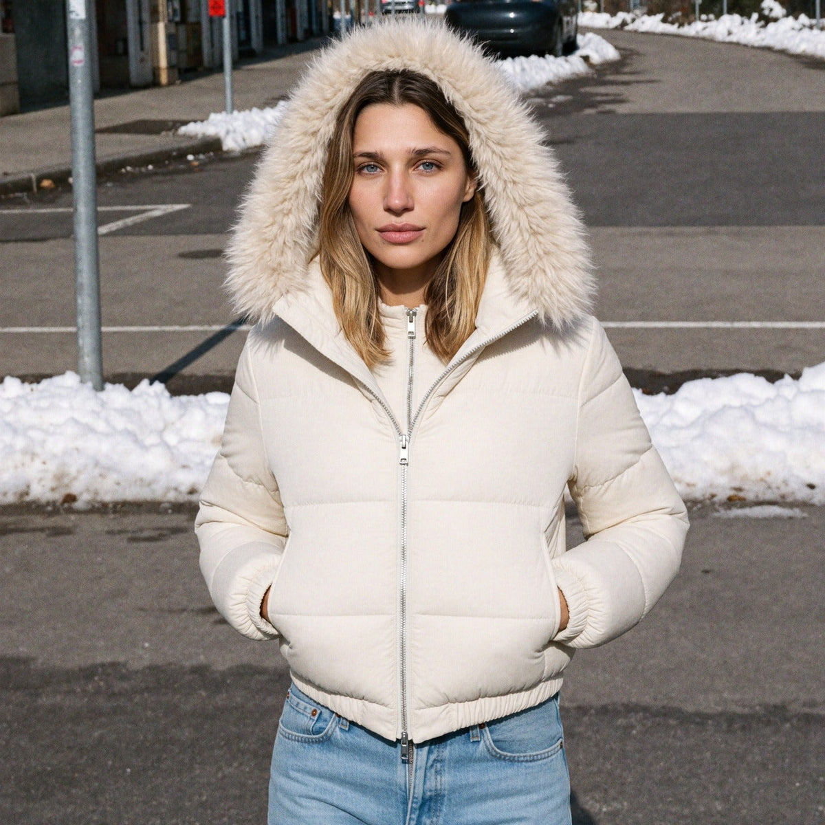Winterjacke Damen | Gesteppt | Abnehmbare Kapuze | Kurz