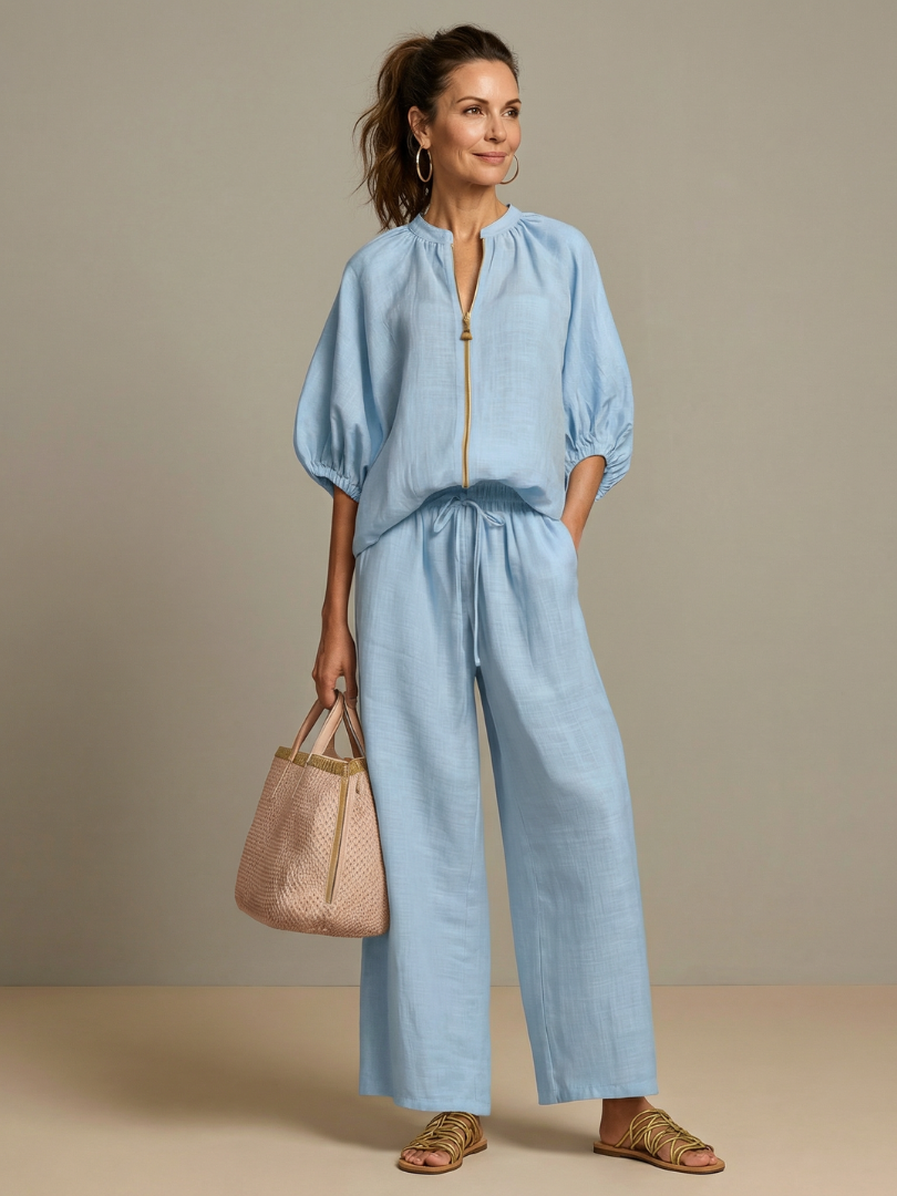 Blusen Set Damen | Puffärmel | Weite Hose-HauteBerlin