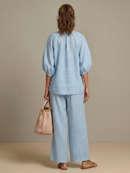 Blusen Set Damen | Puffärmel | Weite Hose-HauteBerlin