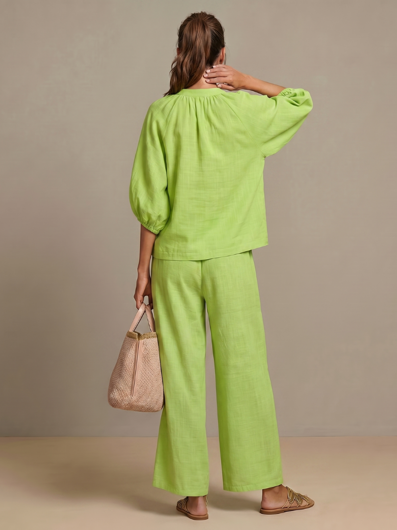Blusen Set Damen | Puffärmel | Weite Hose-HauteBerlin