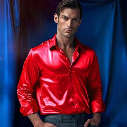 Herrenhemd in Rot mit Satin-Optik und langen Ärmeln
