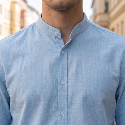 Stehkragenhemd Herren – Langarmhemd in Leinenoptik-HauteBerlin