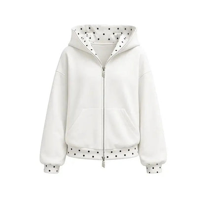 Cremefarbener Hoodie mit Reißverschluss und Punktebesatz, Produktansicht