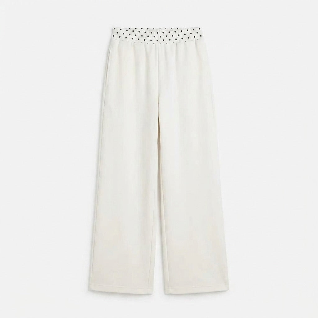 Cremefarbene weite Hose mit gepunktetem Bund, Produktansicht