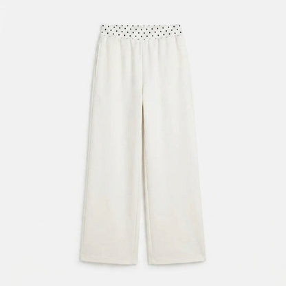 Cremefarbene weite Hose mit gepunktetem Bund, Produktansicht