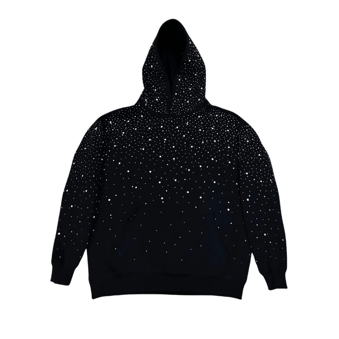 Schwarzer Oversize-Hoodie mit Strass, Vorderansicht