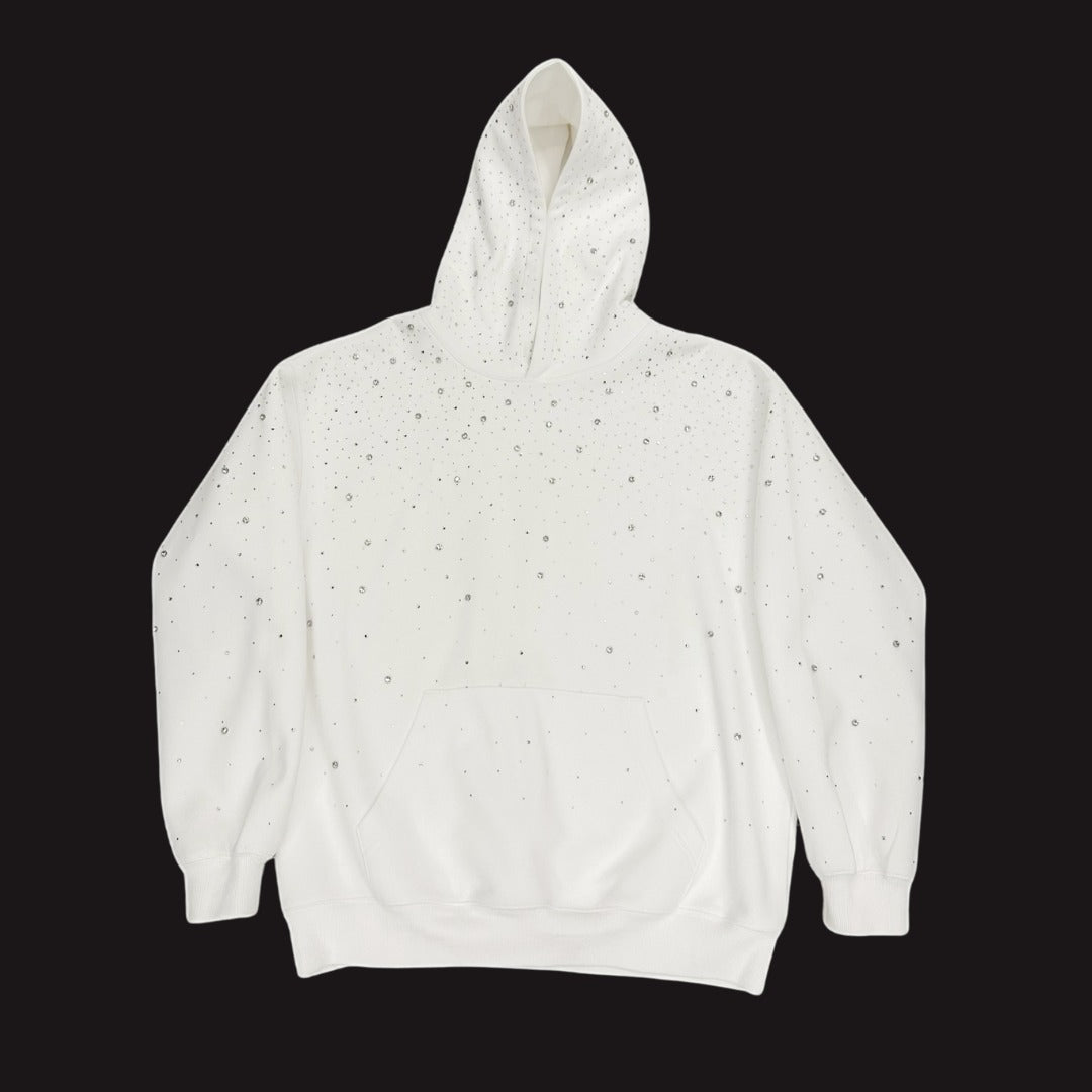 Weißer Oversize-Hoodie mit Strass, Vorderansicht