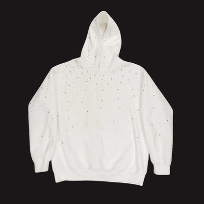 Weißer Oversize-Hoodie mit Strass, Vorderansicht