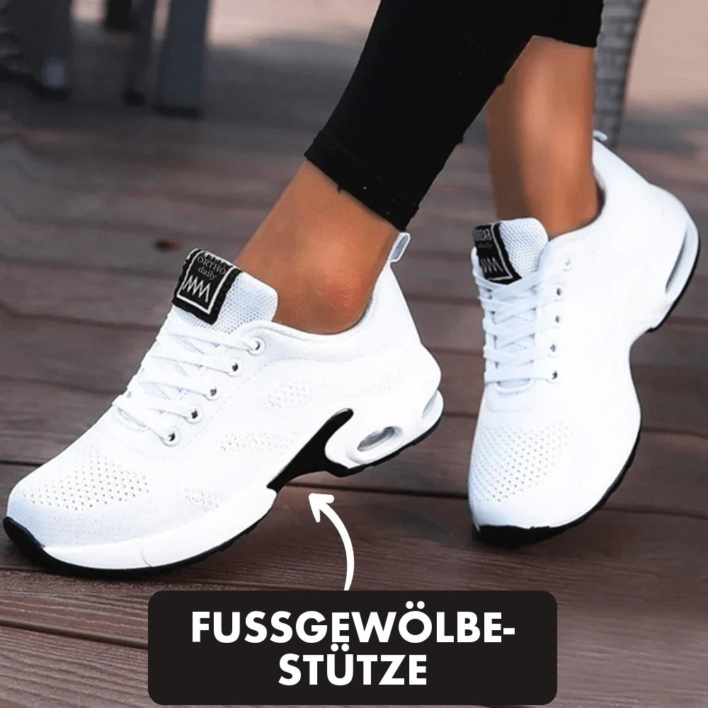 Weiße Damen-Sneaker, Hinweis auf die Fußgewölbestütze