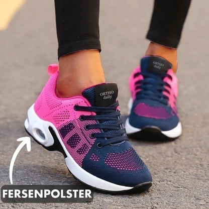 Pinke Damen-Sneaker mit marineblauem Obermaterial, Hinweis auf das Fersenpolster