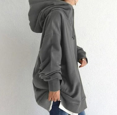 Lange Sweatjacke in Grau, Seitenansicht