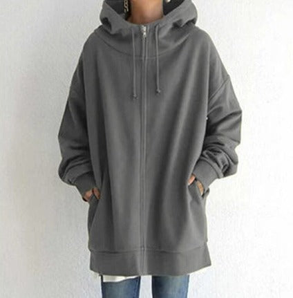 Lange Oversize-Sweatjacke mit Kapuze in Grau