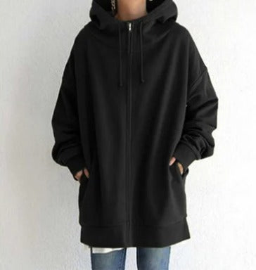 Lange Oversize-Sweatjacke mit Kapuze in Schwarz